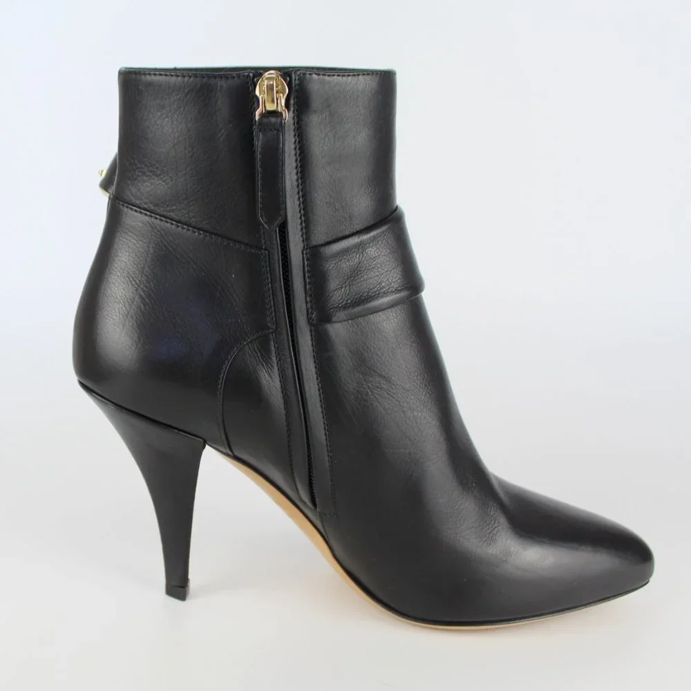 NEW Valentino Garavani Rockstud Leather Boots, Black, EU 38.5, Zip Closure, Bow